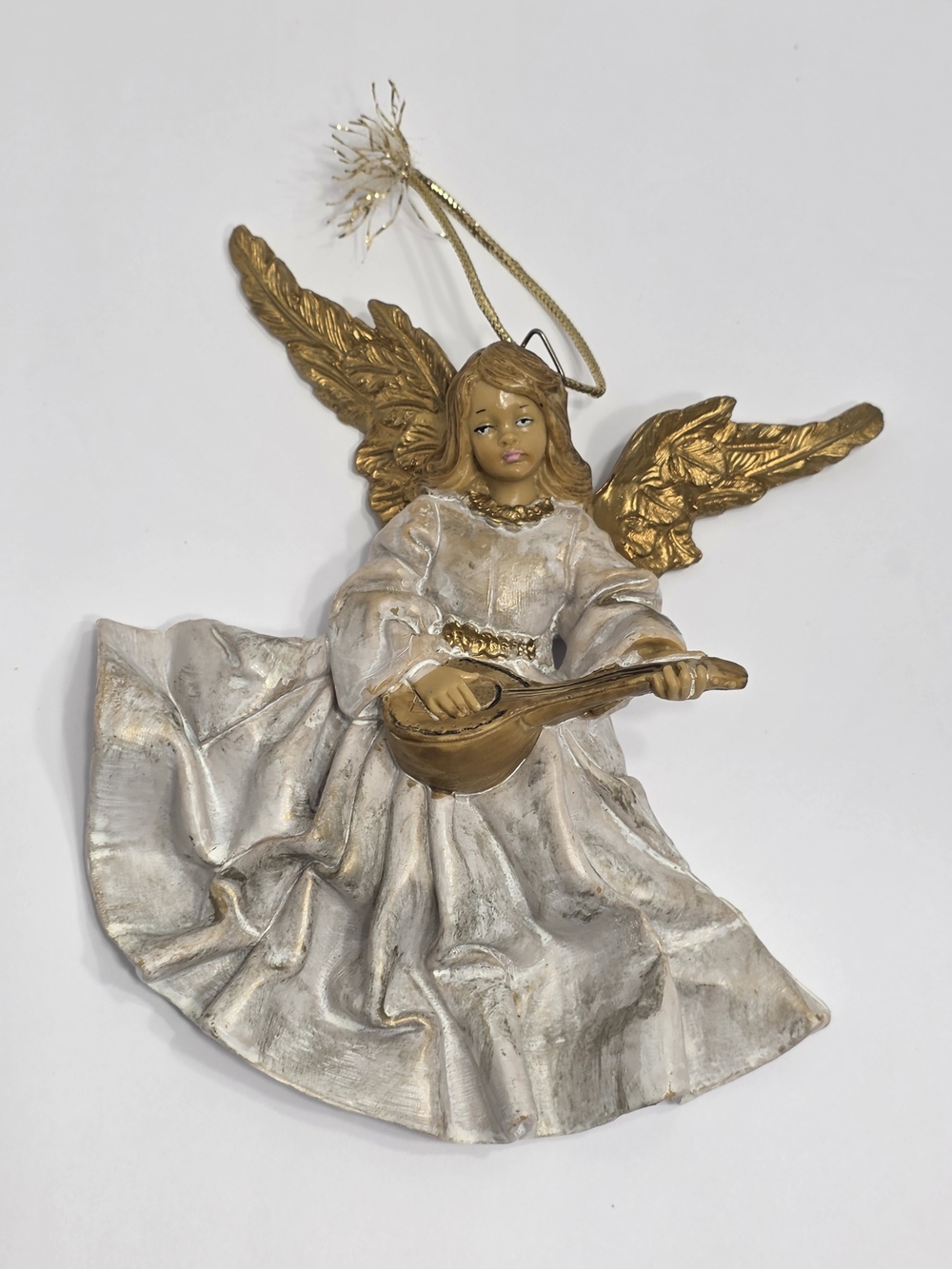Vintage Fontanini Italy Angel Wall Plaque White Dress Mandolin Lute #4941